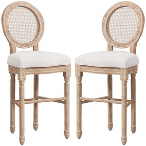 Set 2 Sgabelli da Bar con Schienale Cuscini e Poggiapiedi 48x56x118 cm in Legno e Poliestere Crema