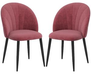 Set 2 Sedie da Pranzo in Velluto Imbottite 52x54x79 cm con Gambe in Metallo Rosso Antico