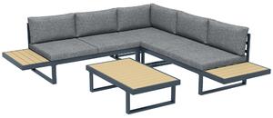 Set Salotto da Giardino Divano Angolare e Tavolino da Caffè Grigio e Teak