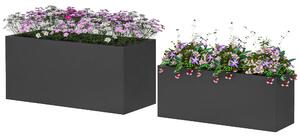 Set da 2 Vasi da Giardino Rettangolari Impilabili per Esterno e Interno Nero