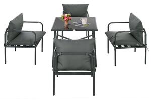 Set Tavolo e 4 Sedie da Giardino in Acciaio con Cuscini Grigio