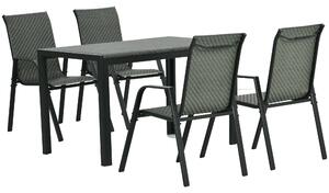 Set Tavolo e 4 Sedie Impilabili da Giardino in Acciaio e Rattan PE Grigio