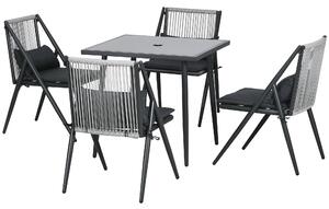 Set Tavolo con Piano in Vetro e 4 Sedie da Giardino in Alluminio e Poliestere Grigio Scuro