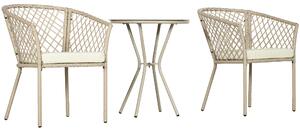 Set Tavolino con Piano in Vetro e 2 Poltrone da Giardino in Rattan PE Acciaio e Poliestere Cachi