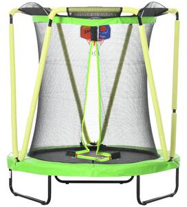 Trampolino Elastico per Bambini 3-10 Anni Ø140x155cm con Rete di Sicurezza Canestro e Palle Verde