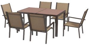 Set Tavolo e 6 Sedie Impilabili da Giardino in Plastica Cachi e Marrone