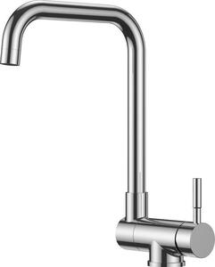 Miscelatore da cucina con funzione girevole e ribaltabile a 360°, design a L in acciaio inossidabile, miscelatore monomando per acqua calda e fredda, cromo lucido