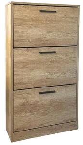 Scarpiera Salvaspazio 3 Ante a Ribalta 60x24x120h cm in Melaminico Venato a Rilievo Rovere