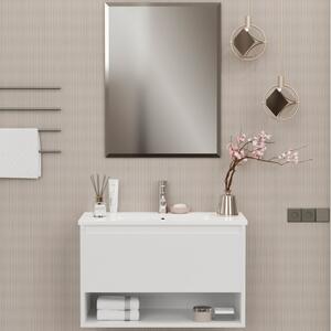 Mobile Bagno Sospeso 80 cm Lavabo e Specchio Milano Bianco Lucido