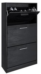 Scarpiera Salvaspazio 3 Ante a Ribalta 63x24x115 cm in Melaminico Venato a Rilievo Nero