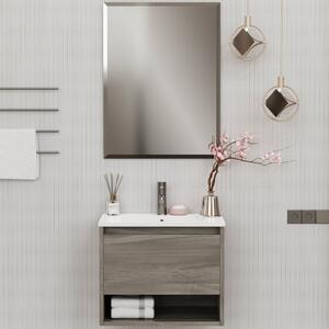 Mobile Bagno Sospeso 60 cm Lavabo e Specchio Milano Rovere