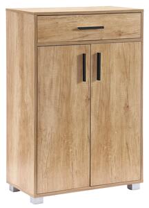 Scarpiera Mobile Salvaspazio 2 Ante 1 Cassetto 63x33x95h cm in Melaminico Venato a Rilievo Rovere Naturale