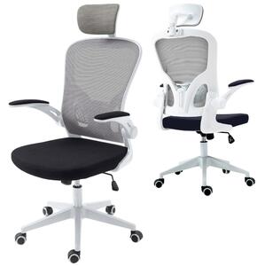 Sedia Direzionale da Ufficio 62x63x119/129 cm Ergonomica con Braccioli Pieghevoli Bianca e Nera