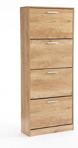 Scarpiera Salvaspazio 4 Ante a Ribalta 63x24x155h cm in Melaminico Venato a Rilievo Rovere