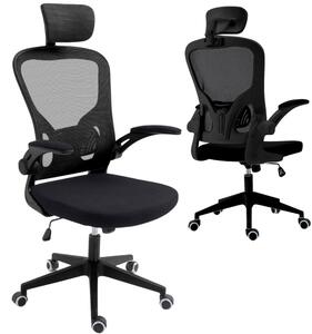 Sedia Direzionale da Ufficio 62x63x119/129 cm Ergonomica con Braccioli Pieghevoli Nera