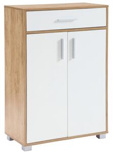 Scarpiera Mobile Salvaspazio 2 Ante 1 Cassetto 63x33x95h cm in Melaminico Venato a Rilievo Rovere e Bianco