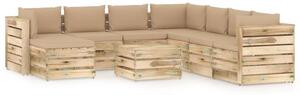 Set Divani da Giardino con Cuscini 9 pz Legno Impregnato Verde