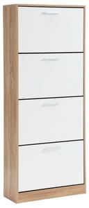 Scarpiera Salvaspazio 4 Ante a Ribalta 63x24x155h cm in Melaminico Venato a Rilievo Rovere e Bianco
