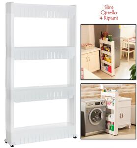 Carrello Carrellino Slim Salvaspazio Cucina Bagno Ripostiglio 4 Ripiani e 4Ruote