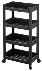 Carrello Salvaspazio Cucina Bagno Scaffale Portaoggetti Multiuso Nero 4 Ripiani