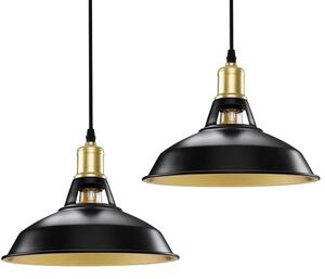 Coppia Lampadari Sospensione Moderno Design Industriale Lampada Metallo Nero Oro