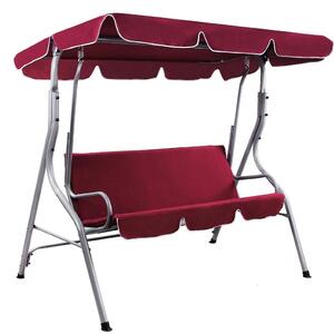 Dondolo da Giardino 3 Posti Altalena Esterno Acciaio + Tettuccio Rosso Bordeaux