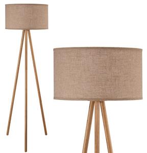 Lampada Piantana Terra Design Moderno in Legno Paralume Tessuto Luce E27 Beige