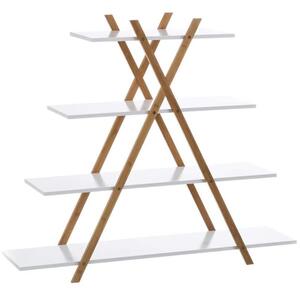 Libreria Design Moderno Scaffale 4 Ripiani Legno MDF e Bambu Casa Ufficio Bianco