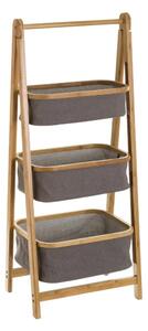 Mobile Bagno Pieghevole 3 Cassetti in Legno di Bambu e Tessuto 45x34x109 cm