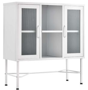 Mobile Madia con 2 Ante Mobiletto Credenza Design Moderno Metallo Vetro Bianco