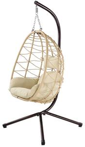 Poltrona Sospesa Giardino Sedia Dondolo Amaca Pensile Rannat e Metallo Beige