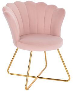 Sedia Relax con Schienale e Seduta in Velluto Rosa Struttura Metallo