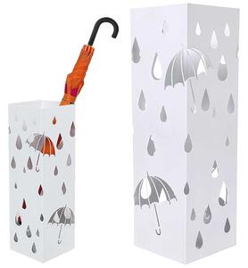 Portaombrelli in Metallo Design Quadrato Stand Bianco Vaschetta Salvagoccia