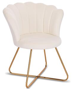 Sedia Relax con Schienale e Seduta in Velluto Beige Struttura Metallo