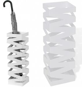 Portaombrelli in Metallo Design Quadrato Stand Bianco Vaschetta Salvagoccia
