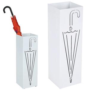 Portaombrelli in Metallo Design Quadrato Stand Bianco Vaschetta Salvagoccia