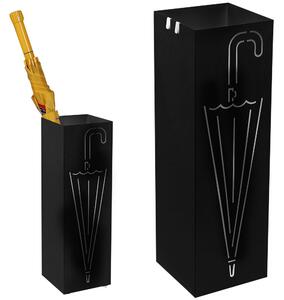 Portaombrelli in Metallo Design Quadrato Stand Nero Vaschetta Salvagoccia