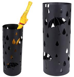 Portaombrelli in Metallo Design Rotondo Stand Nero Vaschetta Salvagoccia