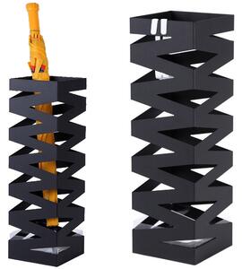 Portaombrelli in Metallo Design Quadrato Stand Nero Vaschetta Salvagoccia