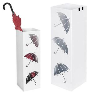 Portaombrelli in Metallo Design Quadrato Stand Bianco Vaschetta Salvagoccia