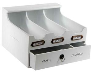 Portaposate Cucina 3 Scomparti con Cassetto Portatovaglioli e Porta Cucchiaini
