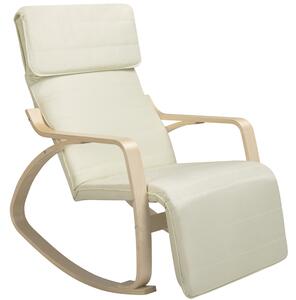 Sedia a Dondolo Poltrona Relax Cotone Beige Schienale e Poggiapiedi Regolabile