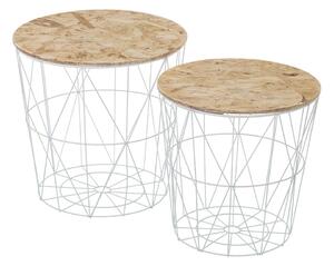 Set 2 Tavolini da Salotto Tavoli per Divano Colore Bianco in Metallo e Legno