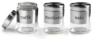 Set 3 Barattoli Porta Caffè Zucchero Sale Metallo Acciaio 750ml Accessori Cucina