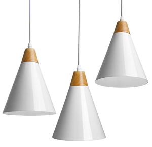 Set 3 Lampadari Sospensione Moderno Design Lampada Metallo Legno Bianco E27