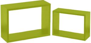 Set 2 Mensole a Muro Moduli da Parete Pensili Rettangolari in Legno Verde 40 cm