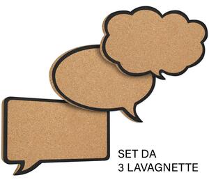 Set da 3 Pz Bacheca in Sughero Forma Fumetto con Cornice Nera da Parete
