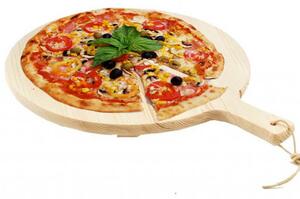Tagliere Per Pizza Rotondo 34 cm In Legno Di Abete Con Manico Affettati Cucina
