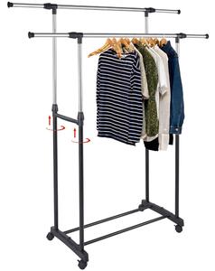Stand Appendiabiti Doppio in Acciaio con Ruote Aste Telescopiche Regolabile PU