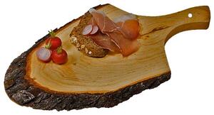 Tagliere Ovale In Legno Corteccia Con Manico 35x14cm Salumi Formaggi Affettati